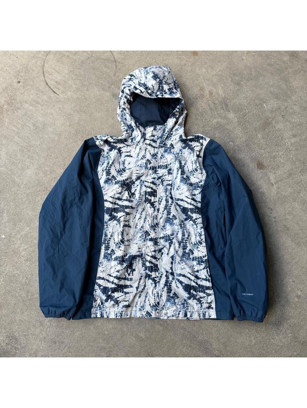 The North Face white and navy tie-dye windbreaker jacket